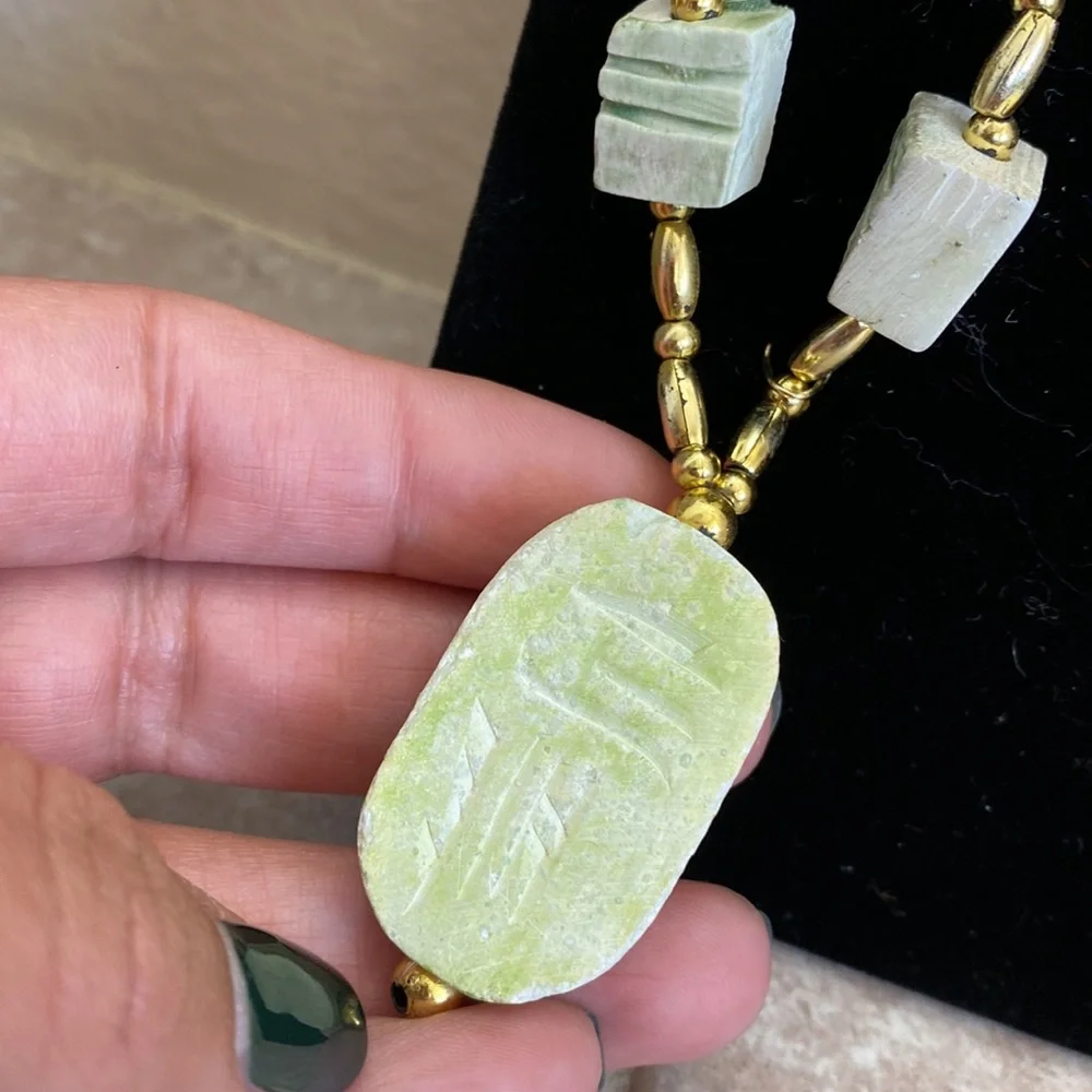 Vintage Scarab Beetle Stone Necklace - Picture 3 of 8